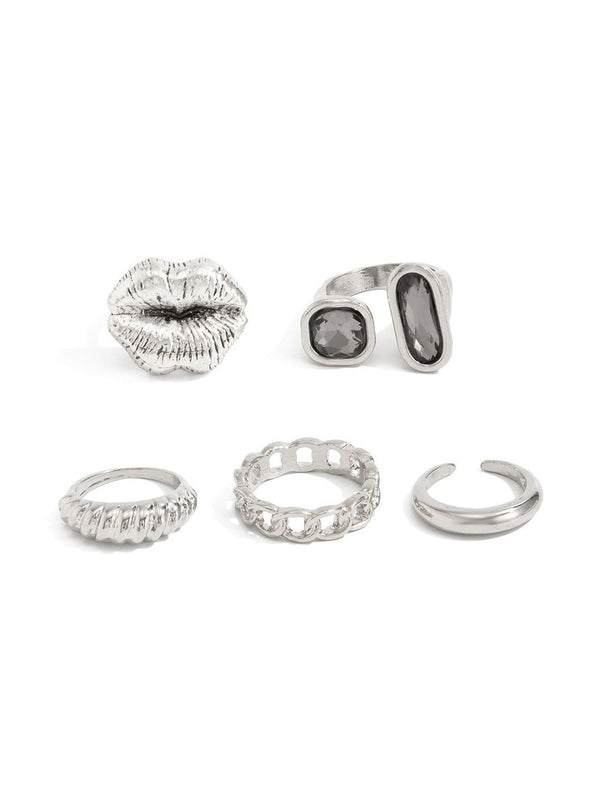 Set of 5 Silver-Plated Finger Ring