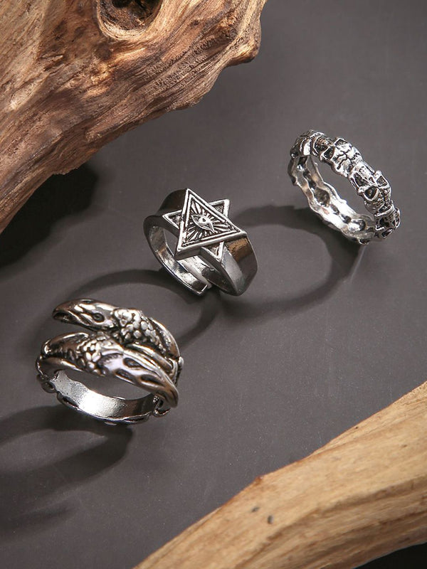 Set Of 3 Sliver-Plated Adjustable Finger Ring