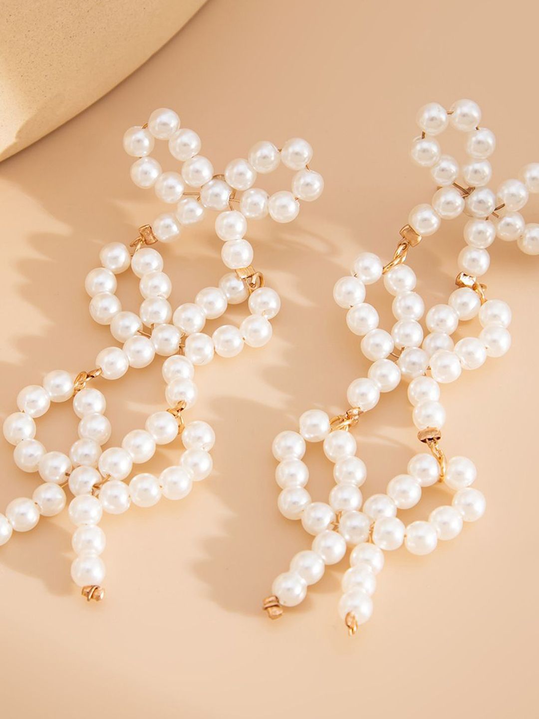 Gold-Plated Artificial Beads Beaded Quirky Drop Earrings