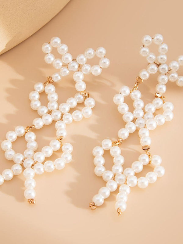 Gold-Plated Artificial Beads Beaded Quirky Drop Earrings