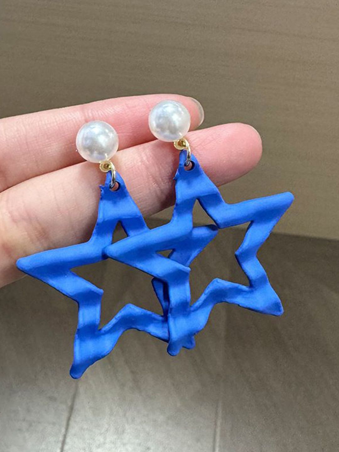 Pearls Beaded Star Shaped Drop Earrings
