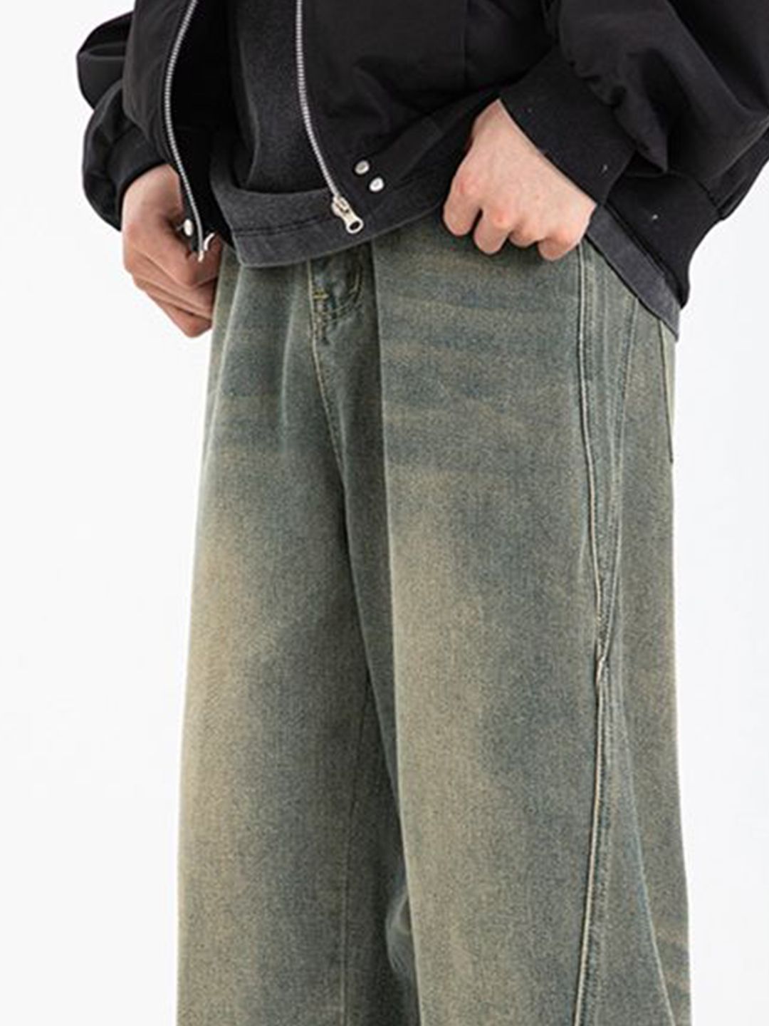 Men Wide Leg Mid-Rise Jeans