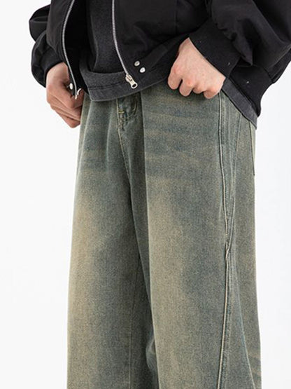 Men Wide Leg Mid-Rise Jeans