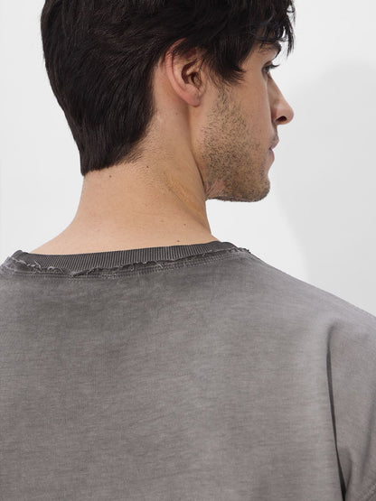 Men Printed Grey Cotton Oversized Fit T-Shirts