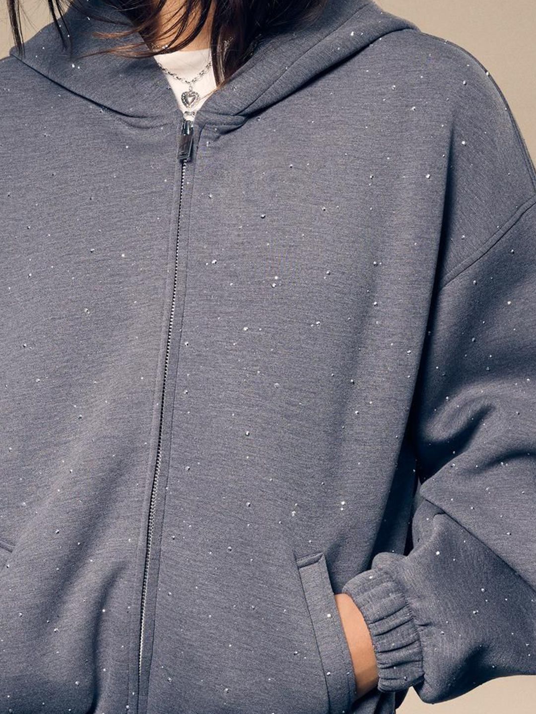 Shimmery neoprene-effect hoodie