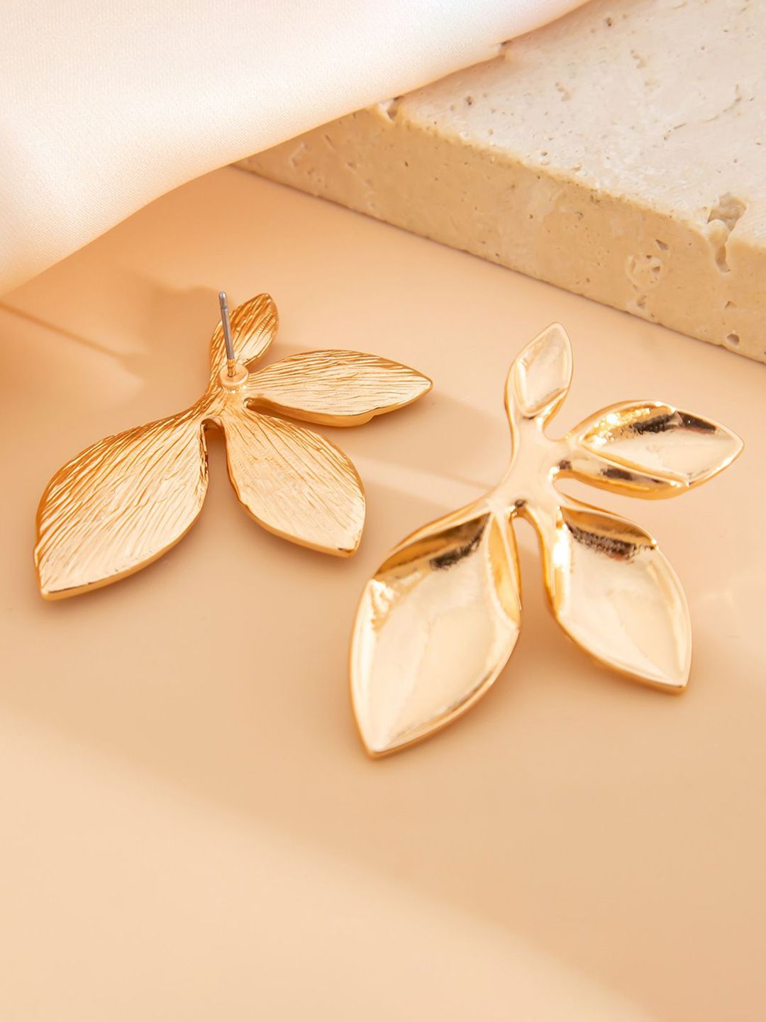 Gold-Plated Leaf Shaped Drop Earrings