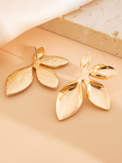 Gold-Plated Leaf Shaped Drop Earrings
