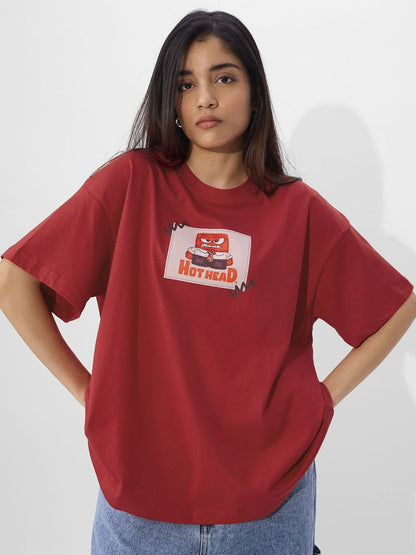 Women Oversized Inside Out Red Tshirts