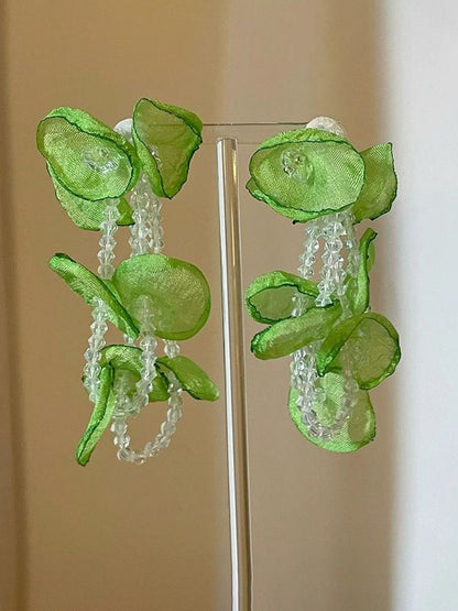 Artificial Beaded Leaf Shaped Drop Earrings