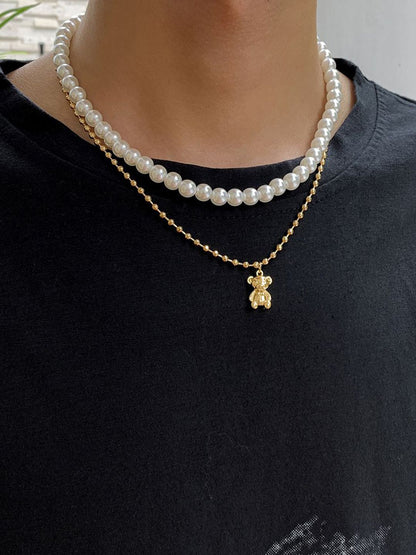 Gold-Plated Artificial Stone Baeded MInimal Necklace