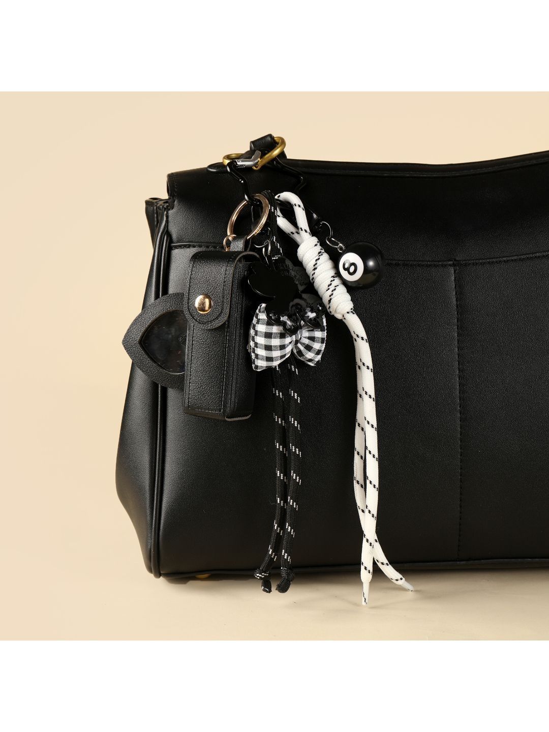 SALTY Black Gingham Bow Lipstick Case Bag Charm