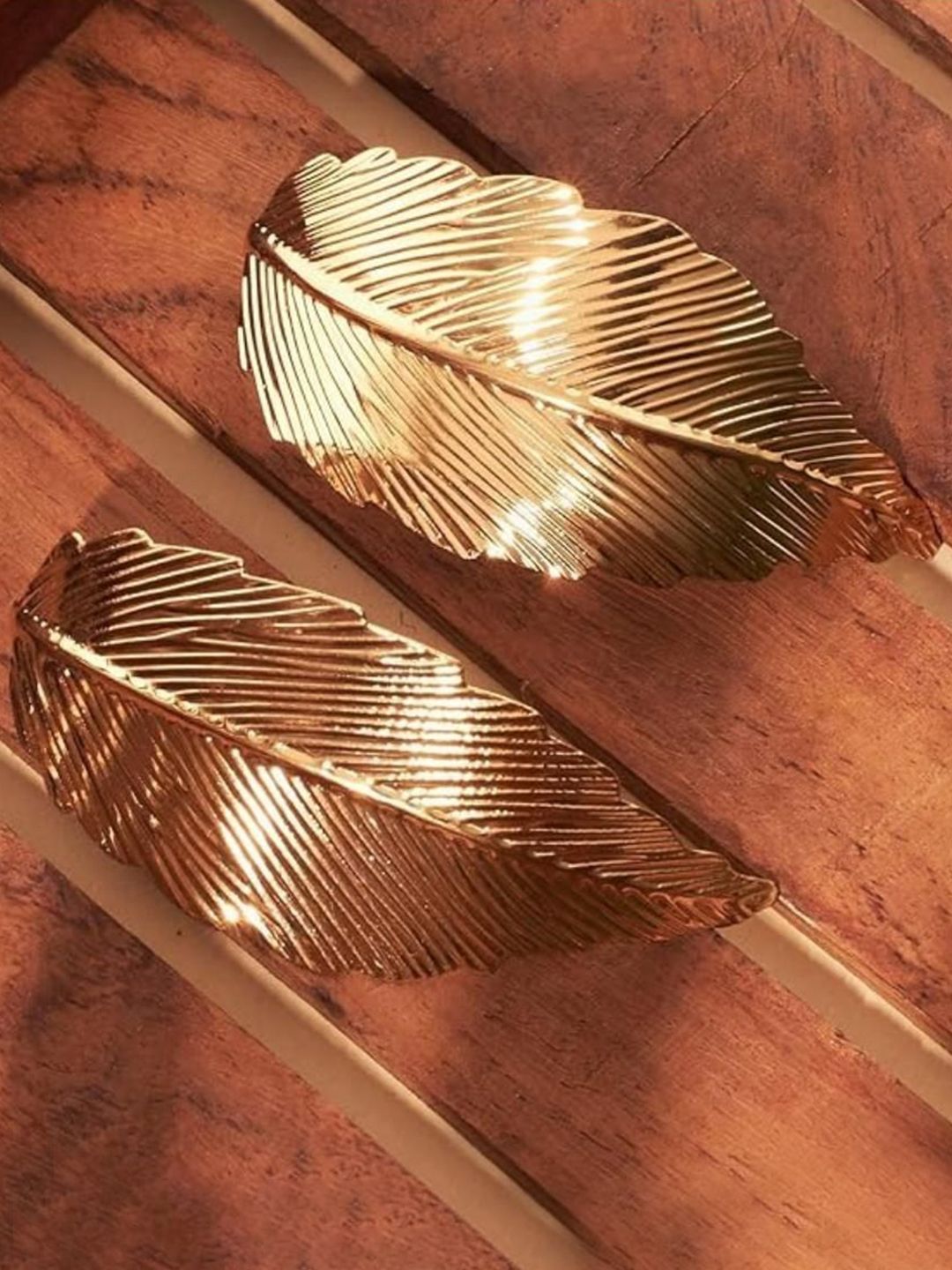 SALTY Stainless Steel Gold Plated Leaf Shaped Drop Earrings