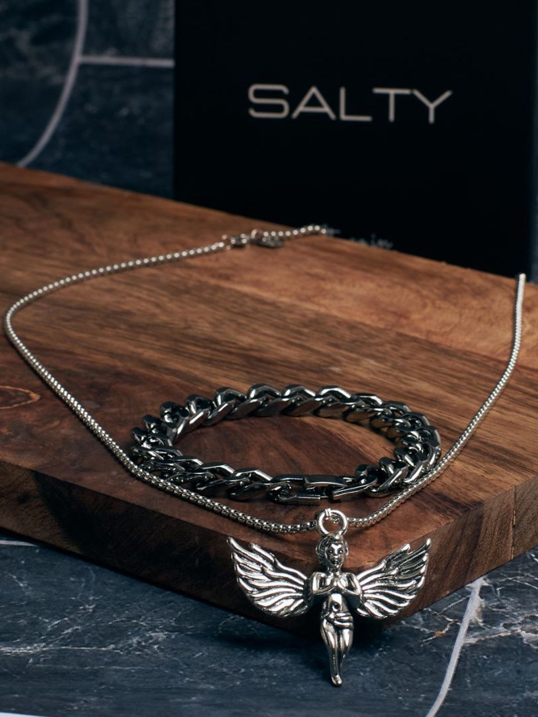 SALTY Guardian Wings Pendant & Chain Bracelet Jewellery Set