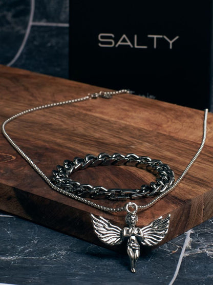 SALTY Guardian Wings Pendant & Chain Bracelet Jewellery Set