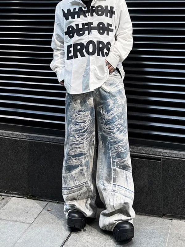 Men Wide Leg Mid-Rise Light Fade Printed Jeans