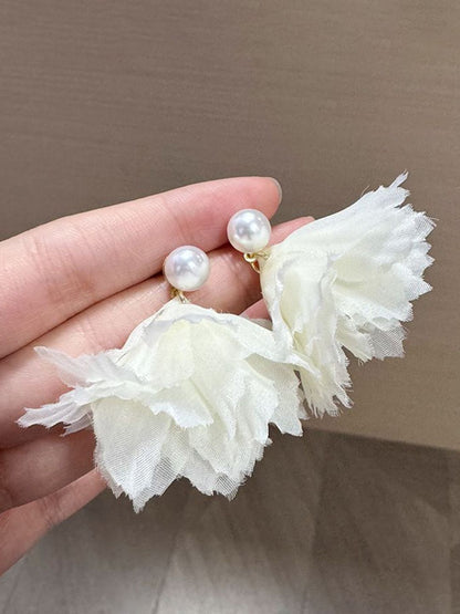 Pearls Beaded Contemporary  Fabric Drop Earrings