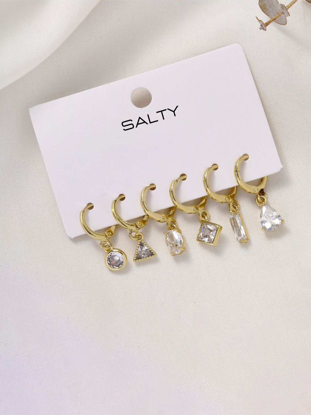 SALTY Set Of 3 Gold-Plated Mismatch Dimoara Contemporary Hoop Earrings