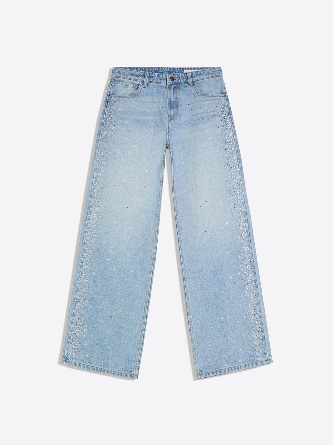 High-Waist Shimmery Straight Wide-Leg Jeans