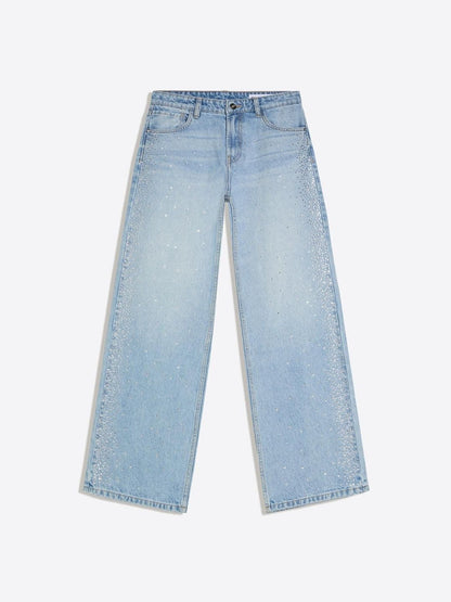 High-Waist Shimmery Straight Wide-Leg Jeans