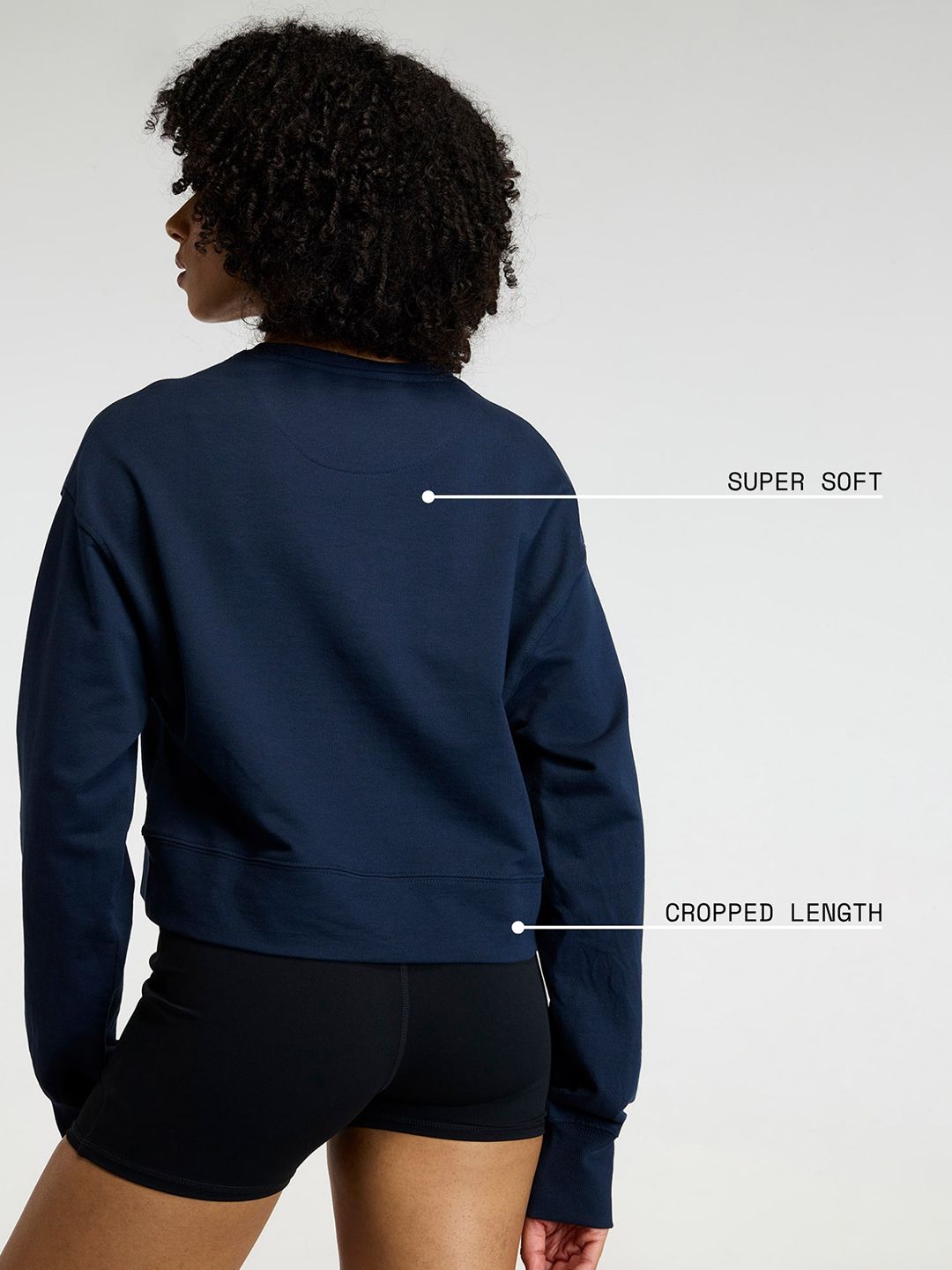 Women Navy Pilates Club Cropped Cotton Sweatshirt with Thumbholes
