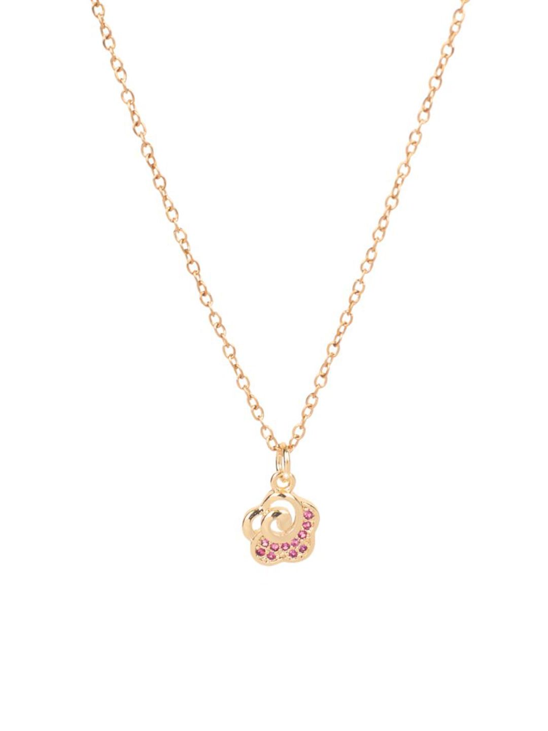 SALTY Stone Studded Stainless Steel Rose Charm Pendant & Chain Jewellery Accessories