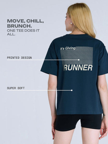 Steel Blue Graphic Oversized Tee - Women
