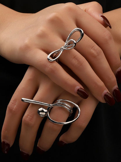 SALTY Set Of 3 Funked-Up Silver Stack Rings For Women & Girls