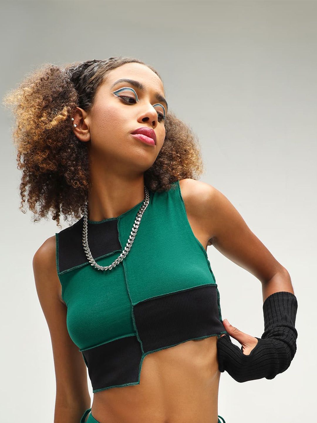 Cyprus Dark Green Patchwork Crop Top