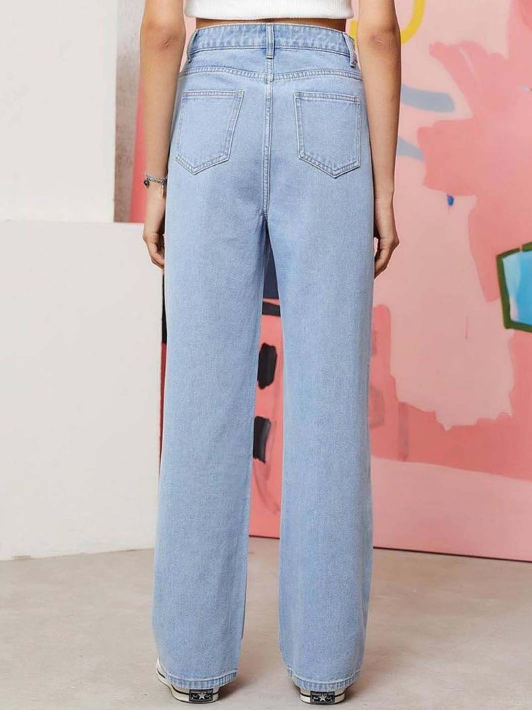 Women Wide Leg High-Rise Pure Cotton Jeans