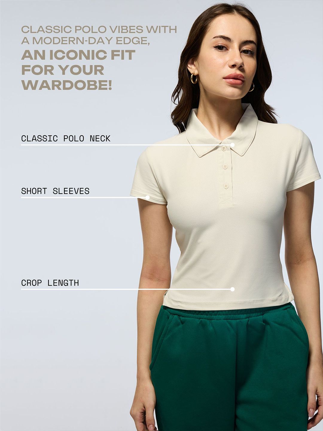 White Techpique Cropped Polo