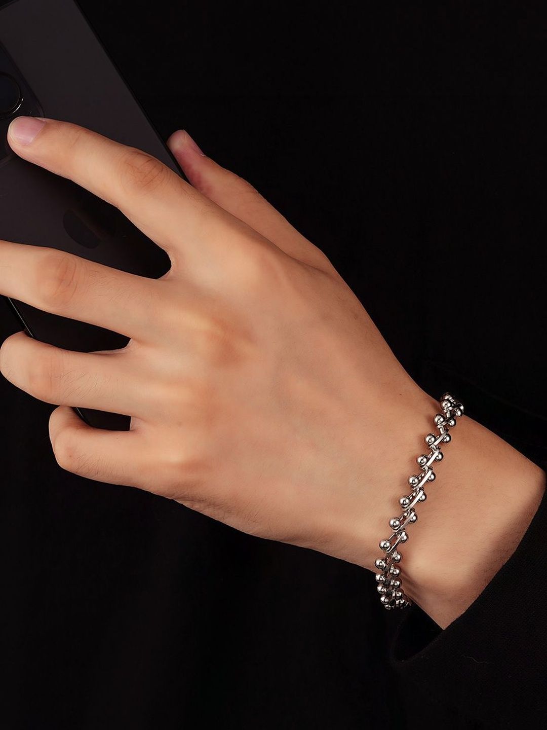 Men Handcrafted Silver-Plated Link Bracelet