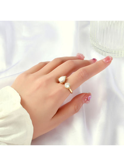 SALTY Open Pear Cut American Diamond Toi-et-Moi Ring for Women & Girls Finger Ring