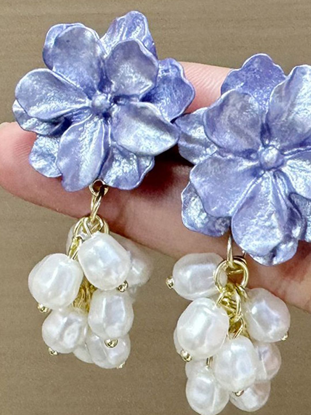 Floral Shaped Pearls Studded Chunky Drop Earrings