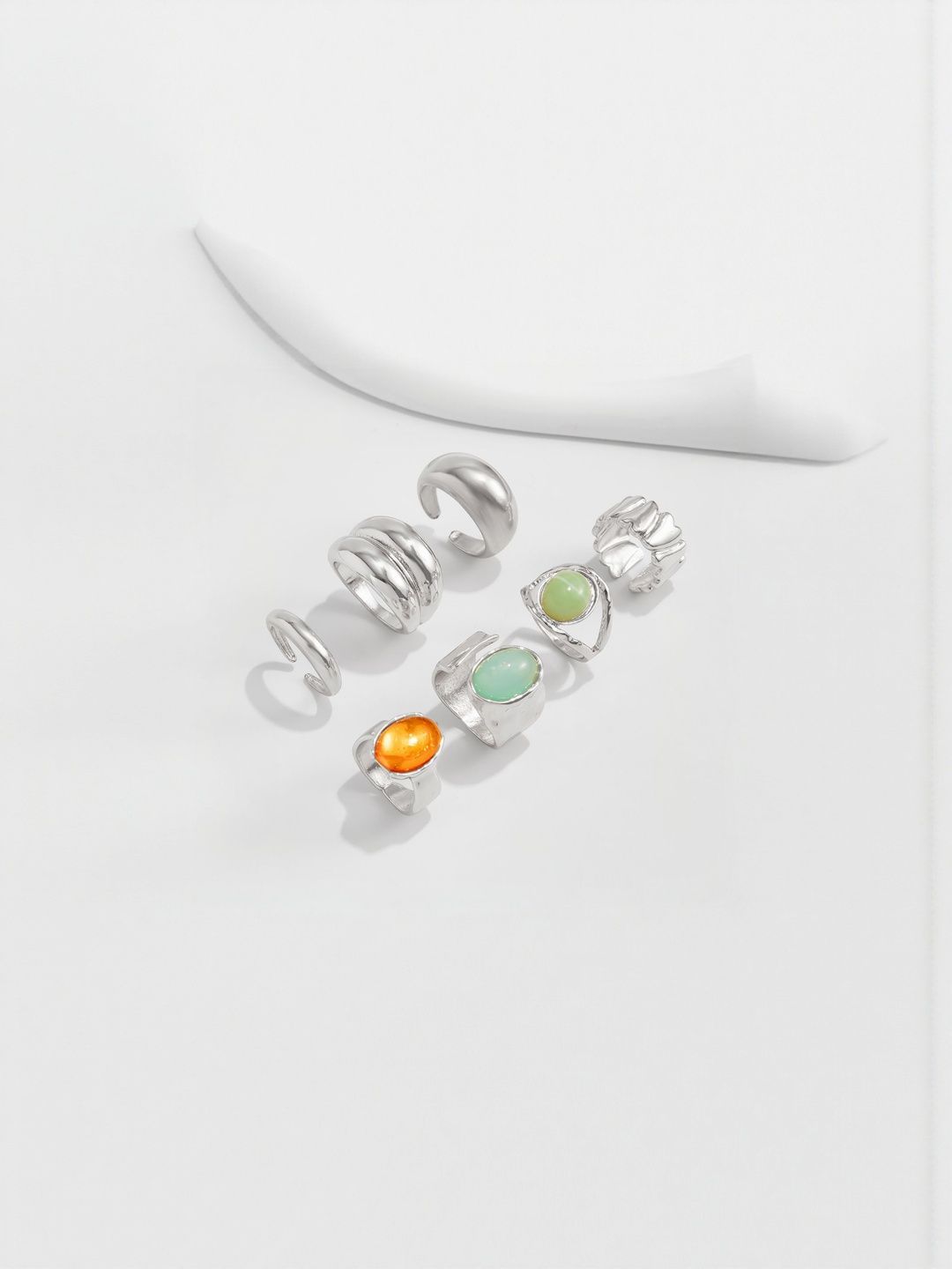 Women Set Of 7 Silver-Plated Finger Rings