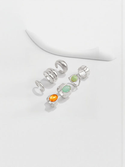 Women Set Of 7 Silver-Plated Finger Rings