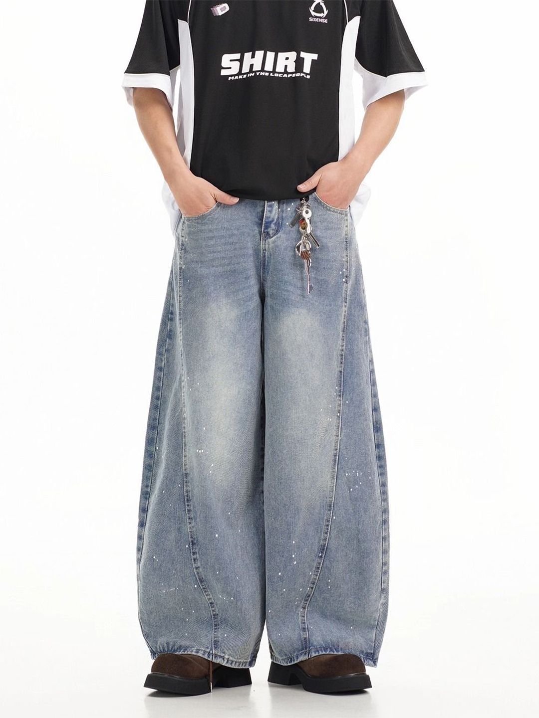 Men Wide Leg Mid-Rise Light Fade Stretchable Jeans