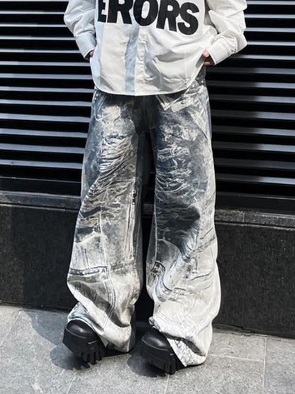 Men Wide Leg Mid-Rise Light Fade Printed Jeans