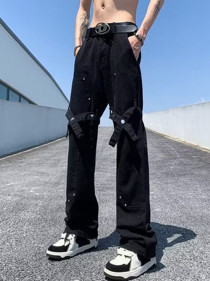 Men Wide Leg Mid-Rise Dark Jeans