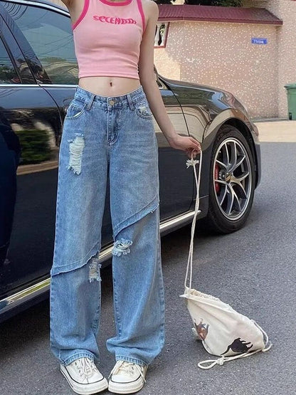 Women Relaxed Fit Mid-Rise Mildly Distressed Light Fade Jeans