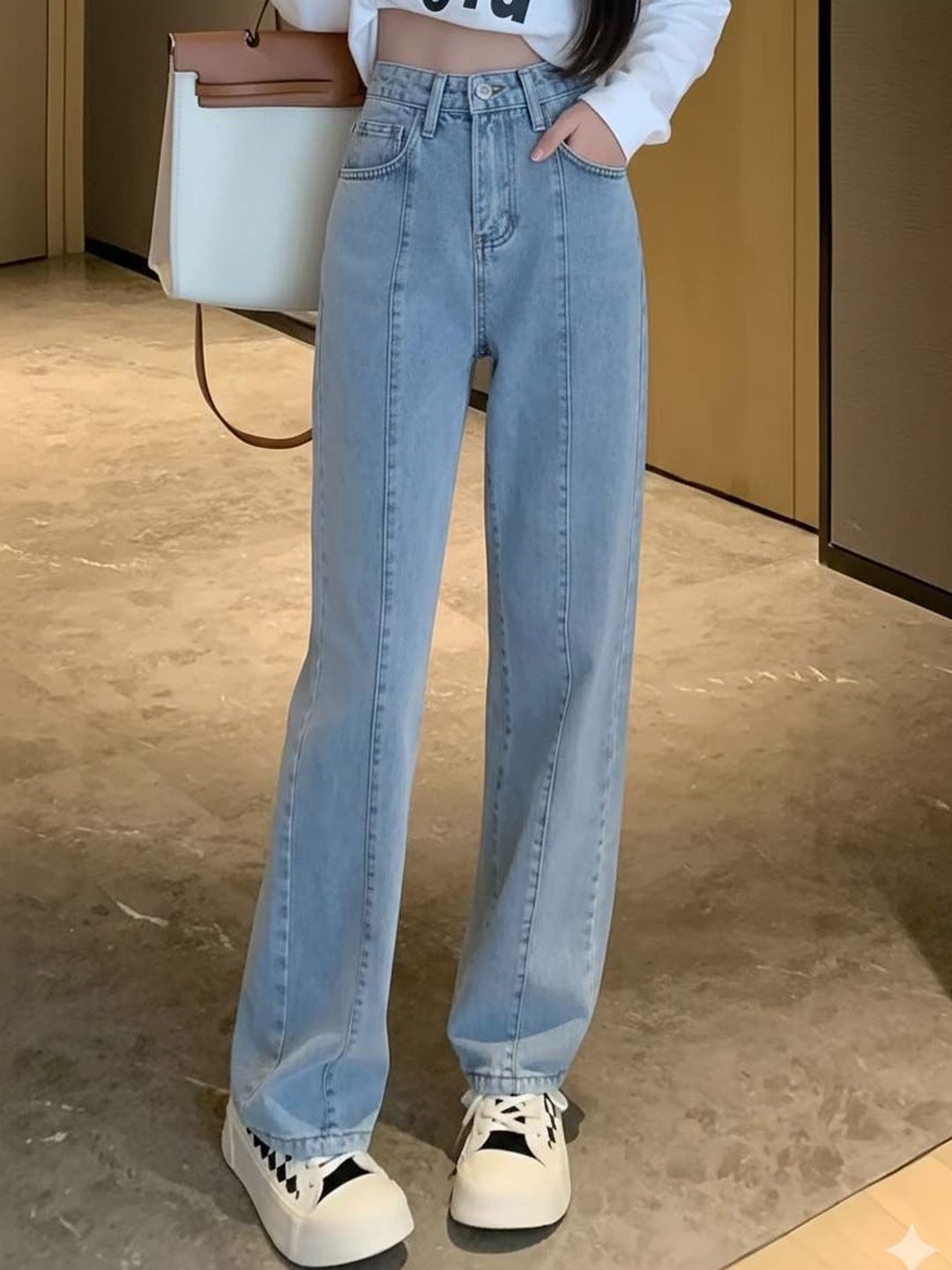 Women Straight Motion Man Wide Leg High-Rise Light Fade Stretchable Jeans