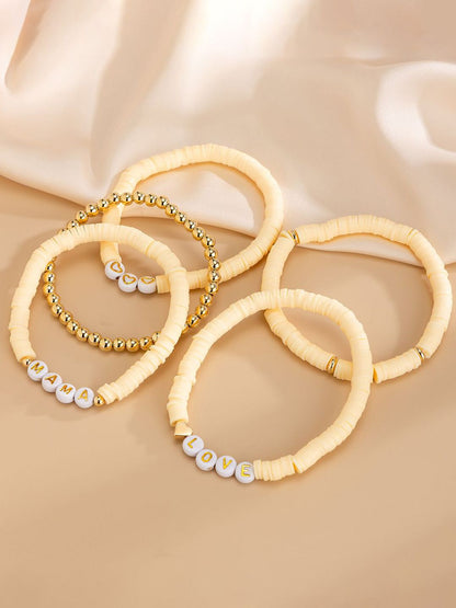5 Pieces Gold-Plated Artificial Beaded Ceramic Elasticated Bracelet