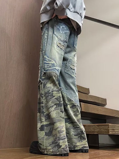 Men Highly Distressed Light Fade Mid-Rise Wide Leg Jeans