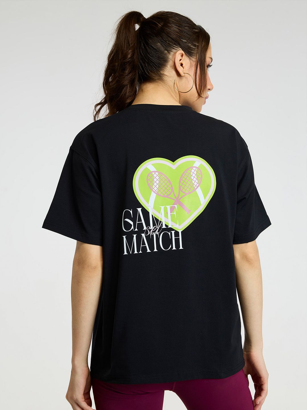 Women Black Love All Oversized Printed Cotton-Spandex Tee