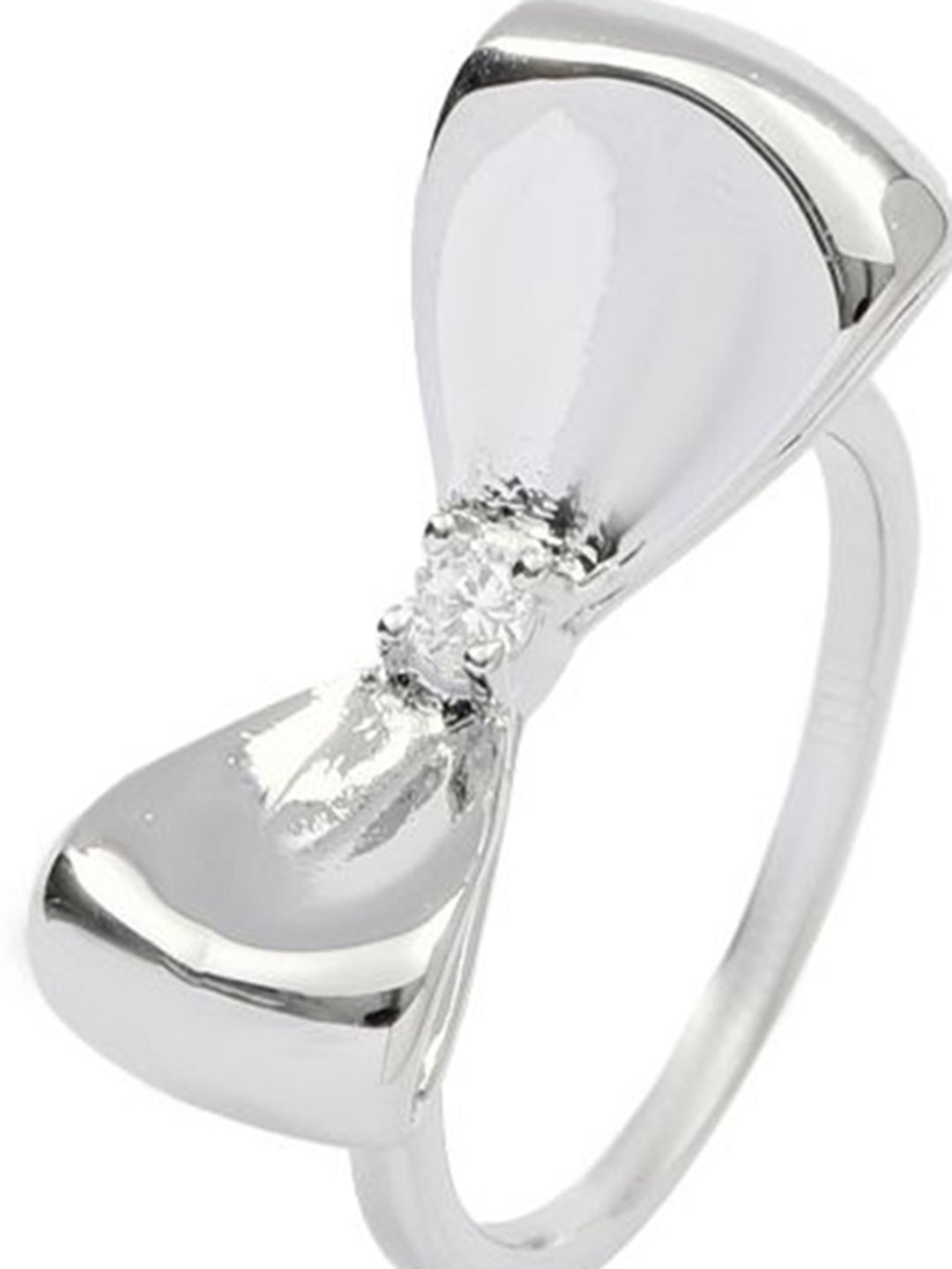 SALTY Silver-Plated Bow Studded Ring For Women & Girls Stylish Adjustable Finger Ring