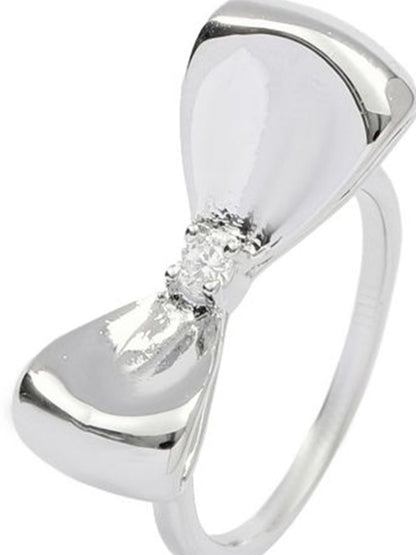 SALTY Silver-Plated Bow Studded Ring For Women & Girls Stylish Adjustable Finger Ring