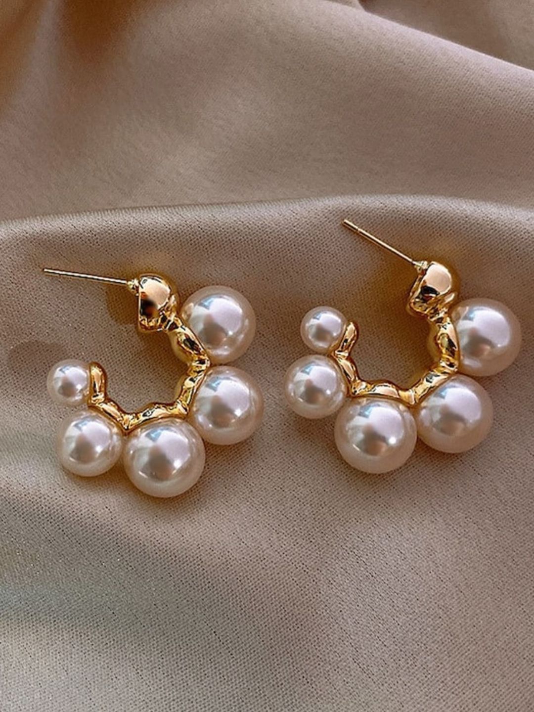 SALTY Pearl Perfection Half Hoop Stud Earrings for Women