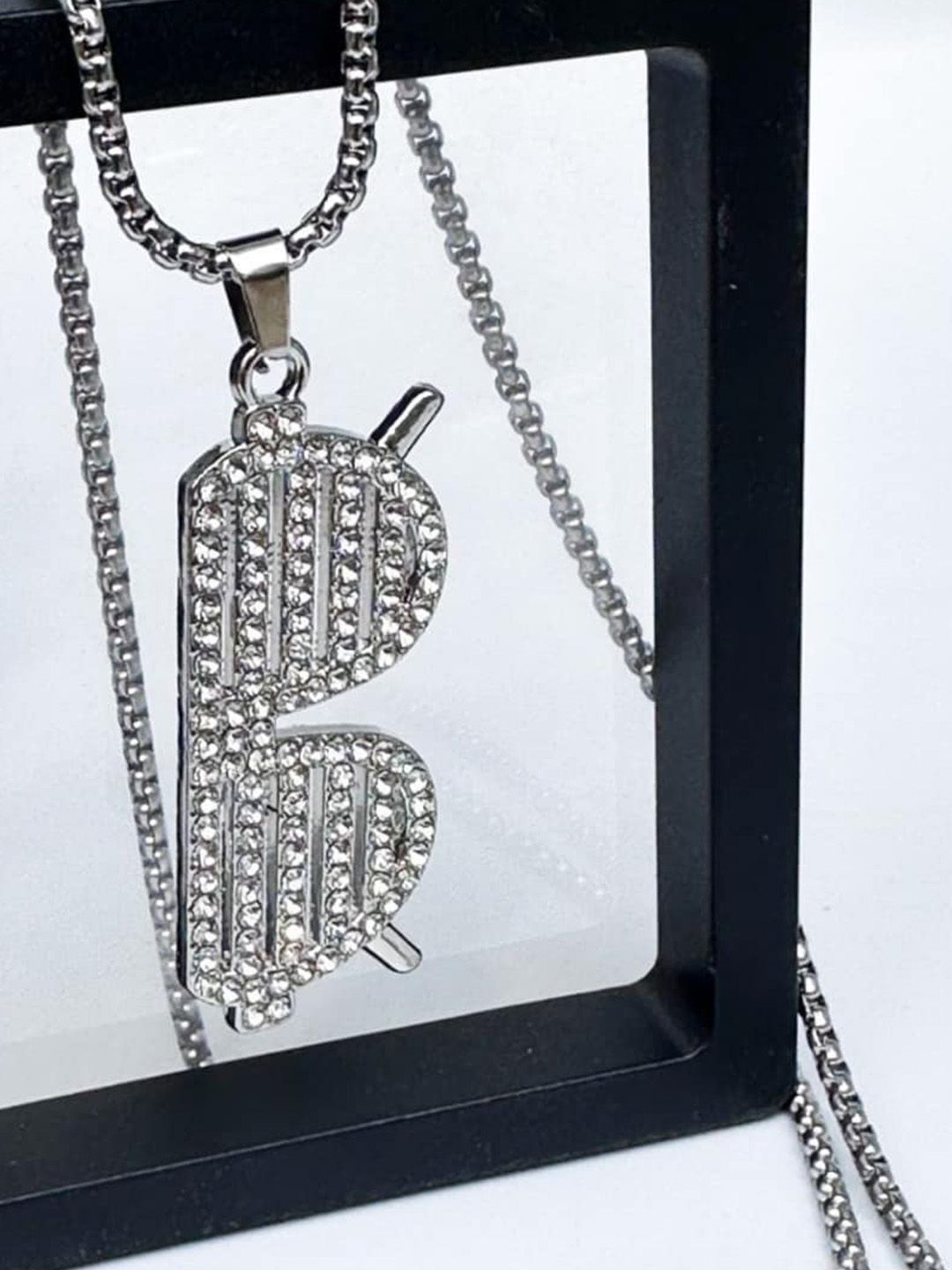 SALTY Men Stainless Steel Artificial Stones Studded Contemporary Pendants with Chains