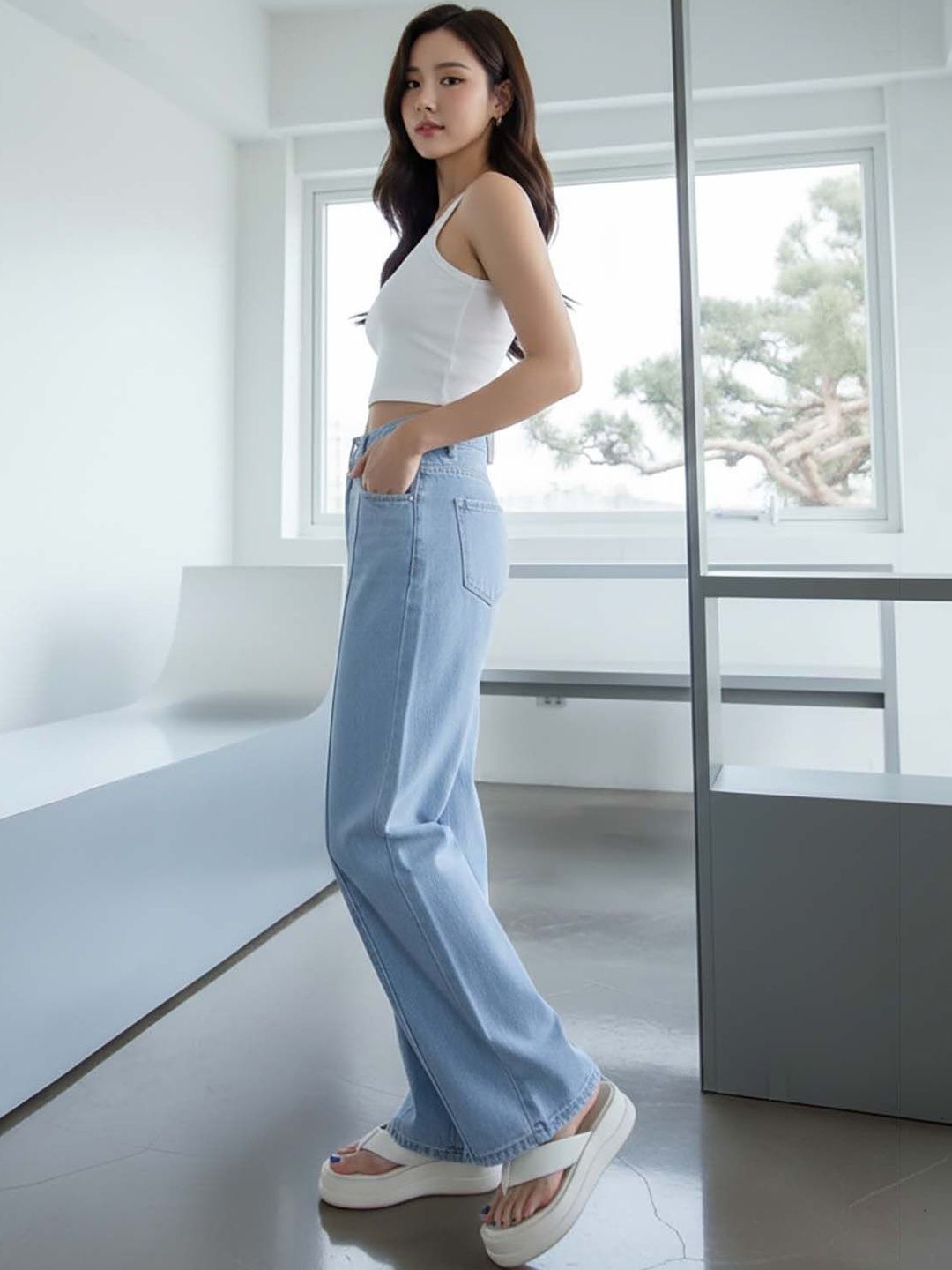 Women Classic Wide Leg High-Rise Stretchable Jeans