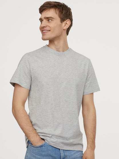 Men Grey Solid Round-neck T-shirt Regular Fit