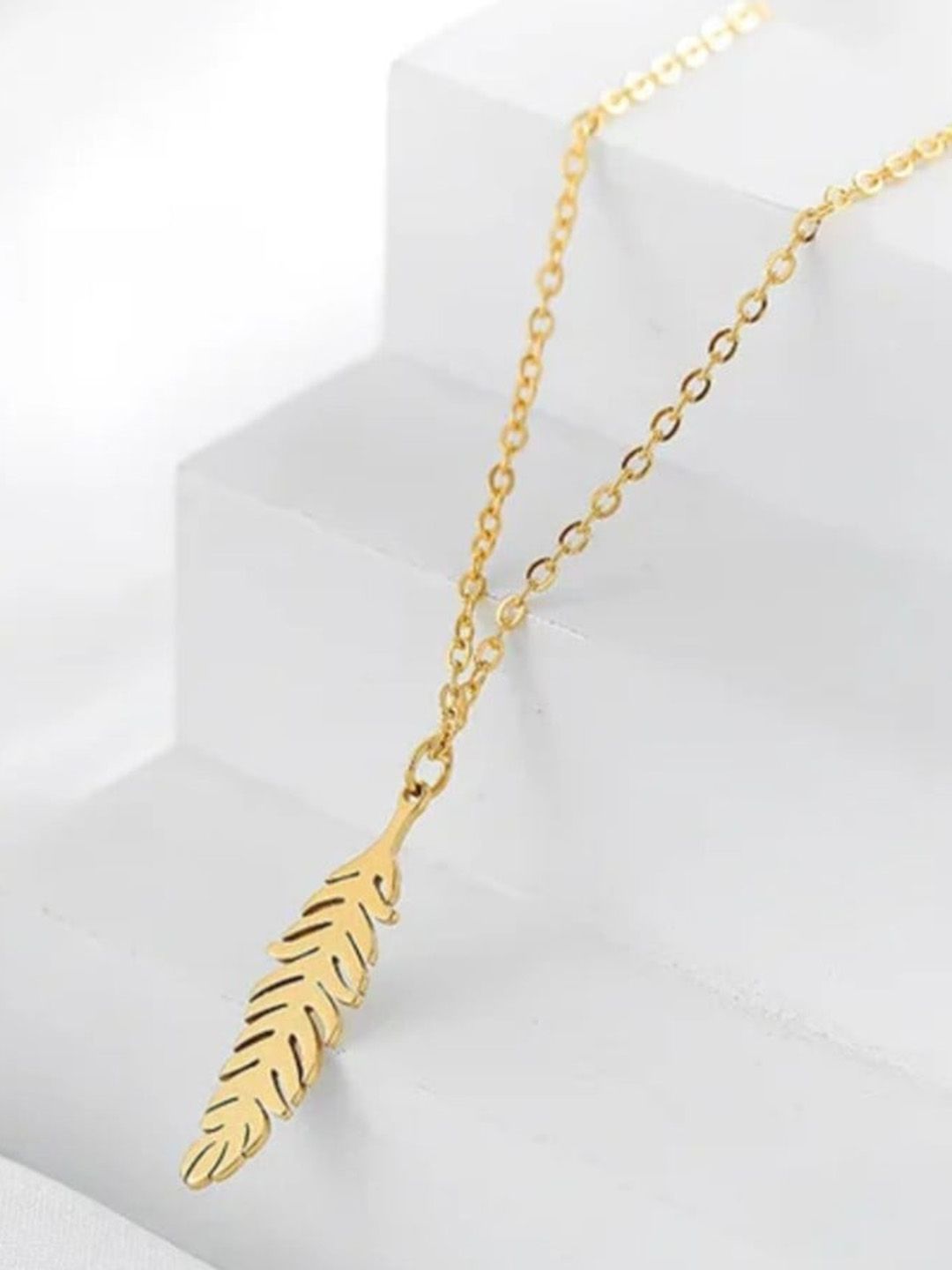 SALTY Stainless Steel Feather Shaped Pendant With Chain